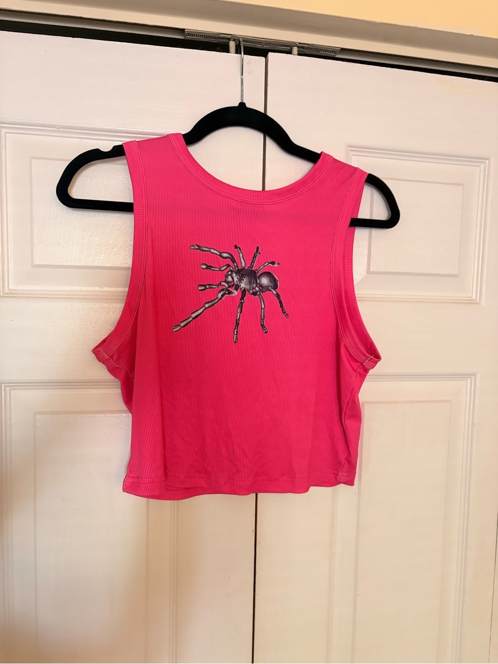 Ribbed Hot Pink Crop Tank with Spider Graphic